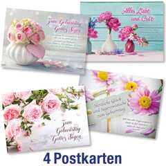 Postkartenserie: Geburtstag - gemischte Blumenmotive 4 Stk. Postkartenserie: Geburtstag - gemischte Blumenmotive 4 Stk.