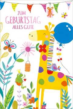 Faltkarte "Zum Geburtstag alles Gute / Giraffe - Frosch"