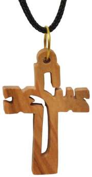Anhänger "Olivenholz-Kreuz Jesus" mit Baumwollband Anhänger "Olivenholz-Kreuz Jesus" mit Baumwollband